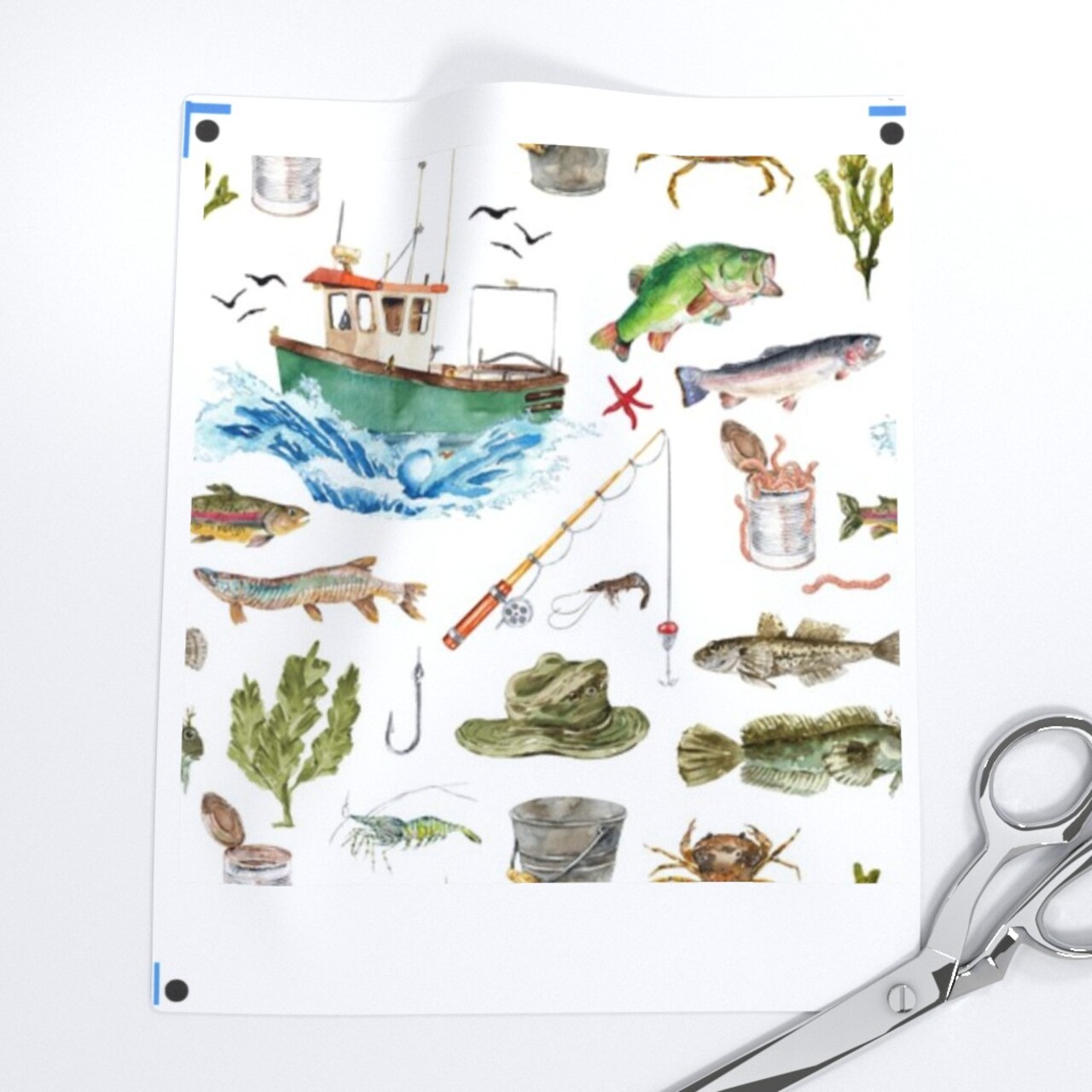 Watercolor Adventure Fish Boat Nautical Custom Pre-pasted Wallpaper by Spoonflower Pre-Pasted Wallpaper 2FT Wide